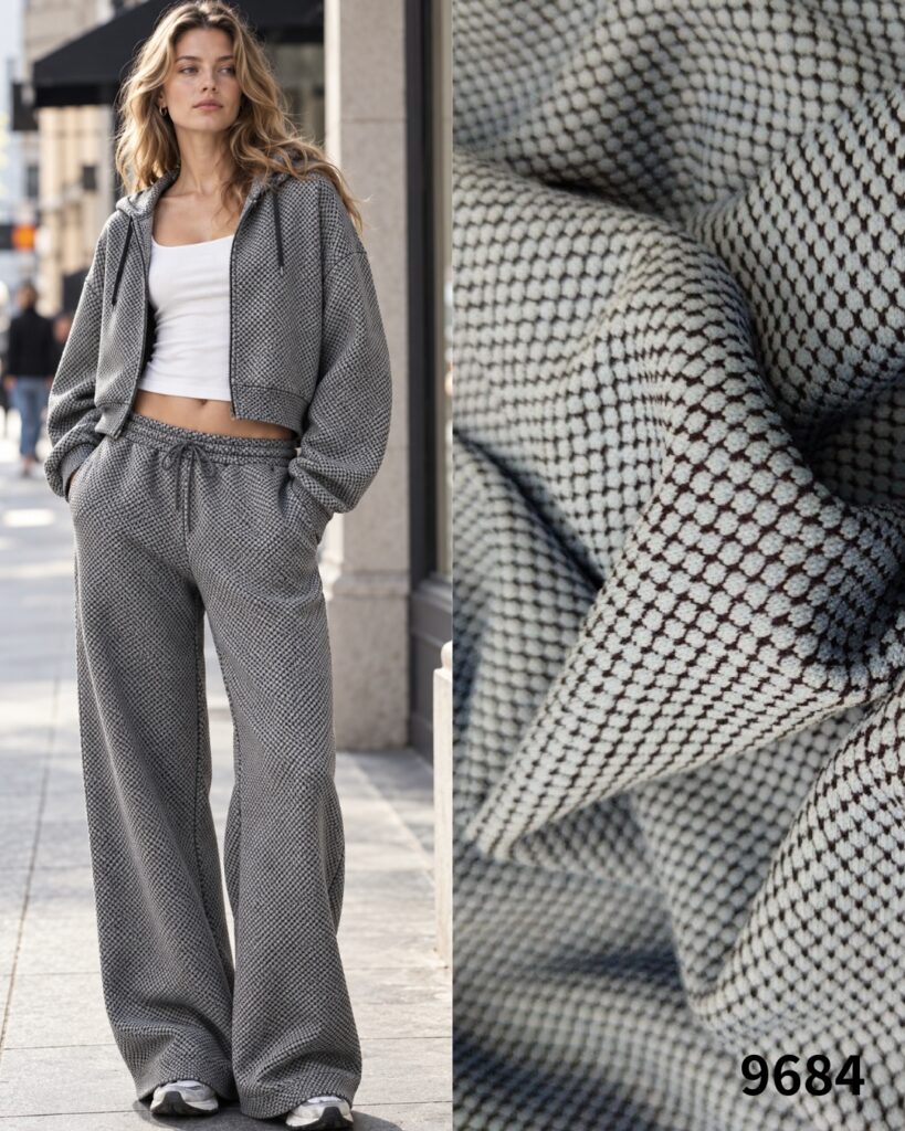 SiTEX Honeycomb Fleece, Honeycomb Knit Fabric, 298 GSM Fabric, Polyester Fleece Fabric, Textured Knit Fabric, Sportswear Fabric, Loungewear Fabric, Casualwear Fabric, Technical Knit Fabric, Apparel Textile