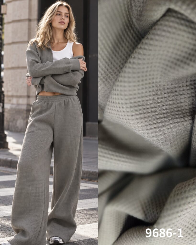 SiTEX Double Knit Waffle, Waffle Knit Fabric, Polyester Rayon Spandex Fabric, 278 GSM Fabric, Textured Knit Fabric, Stretch Double Knit, Casualwear Fabric, Loungewear Fabric, Fashion Knit Fabric, Textile Manufacturer
